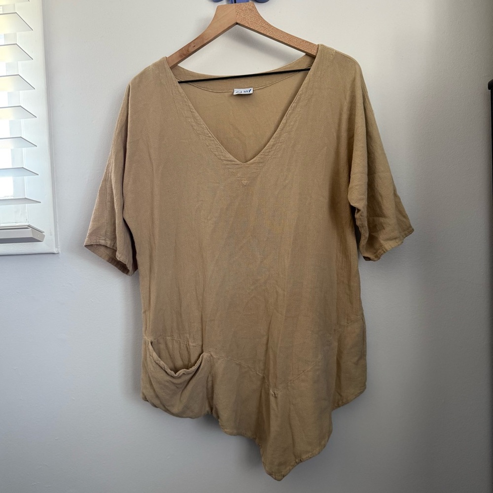 Oh My Gauze 1 US Small/Medium Tunic Cotton Guaze V‎ Neck Tan Beige Lagen Neutral